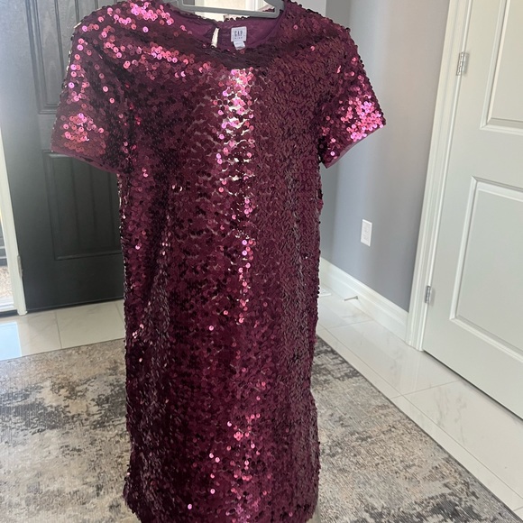 Sequined gap kids, XXL plum coloured holiday dress T-shirt style - Picture 5 of 17
